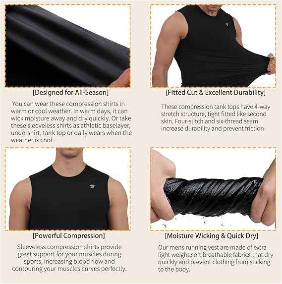 5 Pack Men's Athletic Compression Shirts Sleeveless Workout Tank Top Sports Base Layer Running Basketball