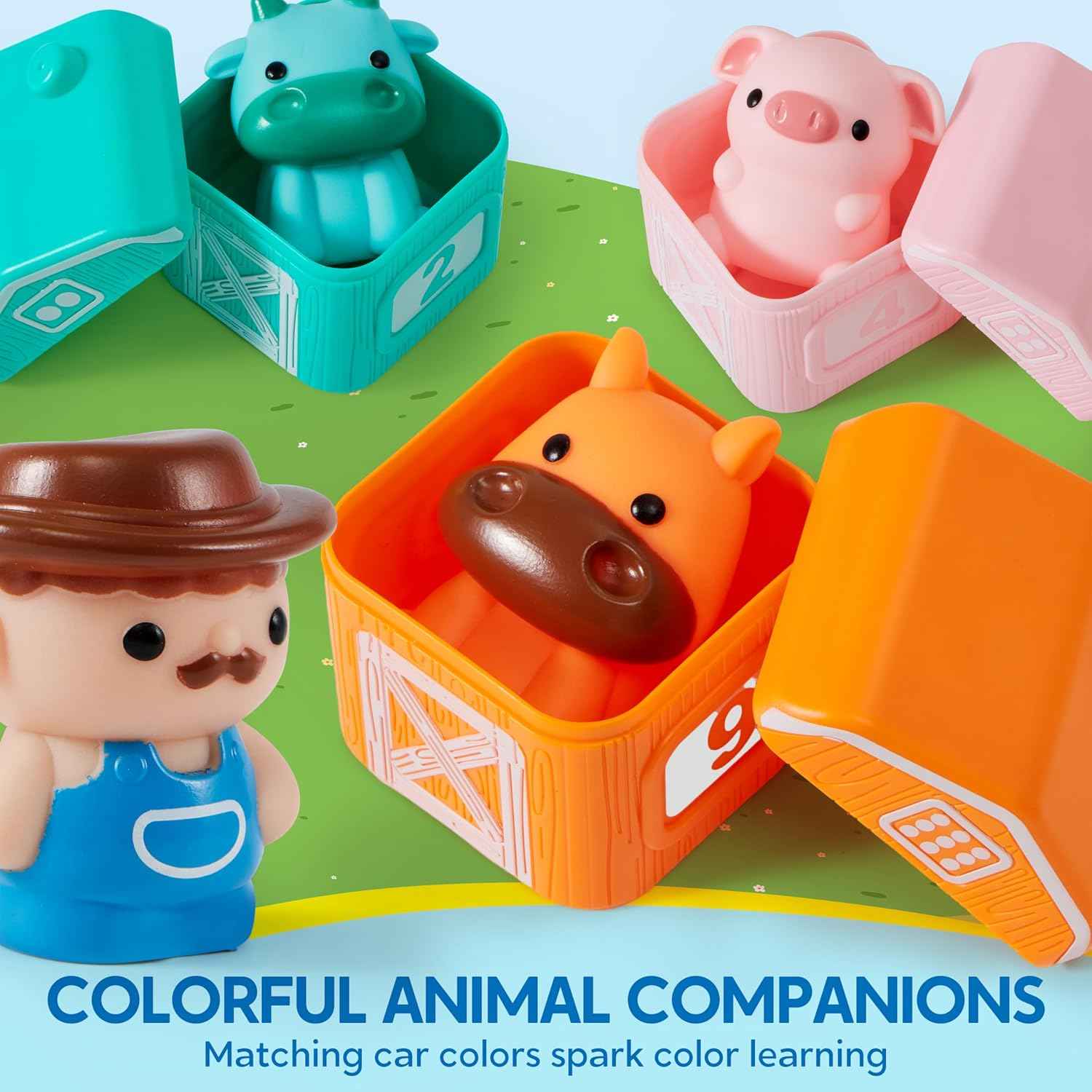 Play-Act Learning Toy for Toddlers 1 2 3 Years Old, Counting, Matching & Sorting Montessori Learning Farm Train Including 9 Farm Animals, Birthday Gift for Baby Boys Girls