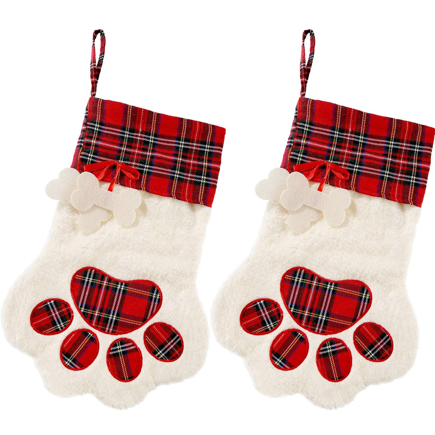 Christmas Pet Stockings – Cat Dog Paw Plaid Fireplace Hanging Decor