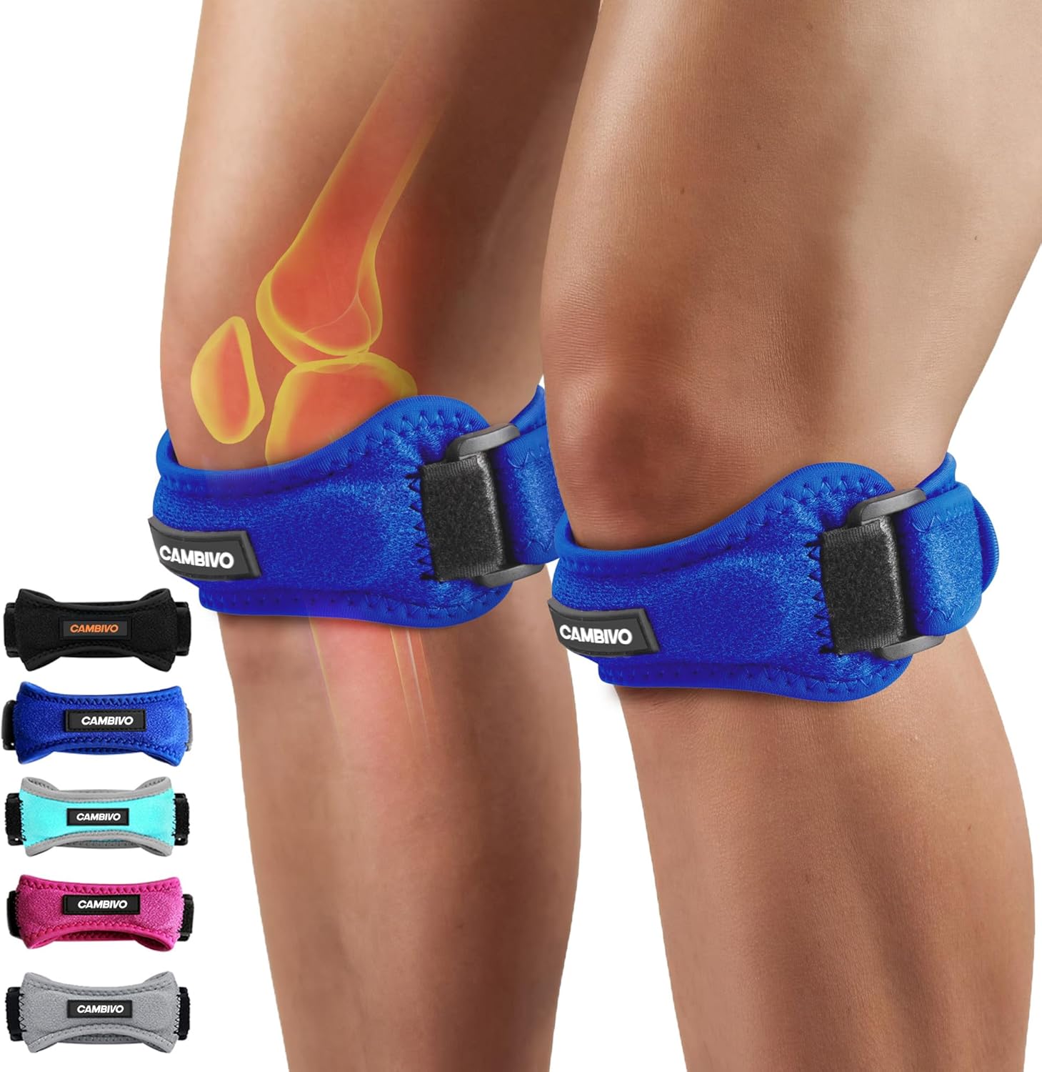 CAMBIVO 2 Pack Patella Tendon Knee Straps, Knee Brace for Women & Men with Extra Straps, Patella Bands for Pain Relief, Osgood Schlatter, Jumper’s Knee, Tendonitis, Running, Basketball, Volleyball