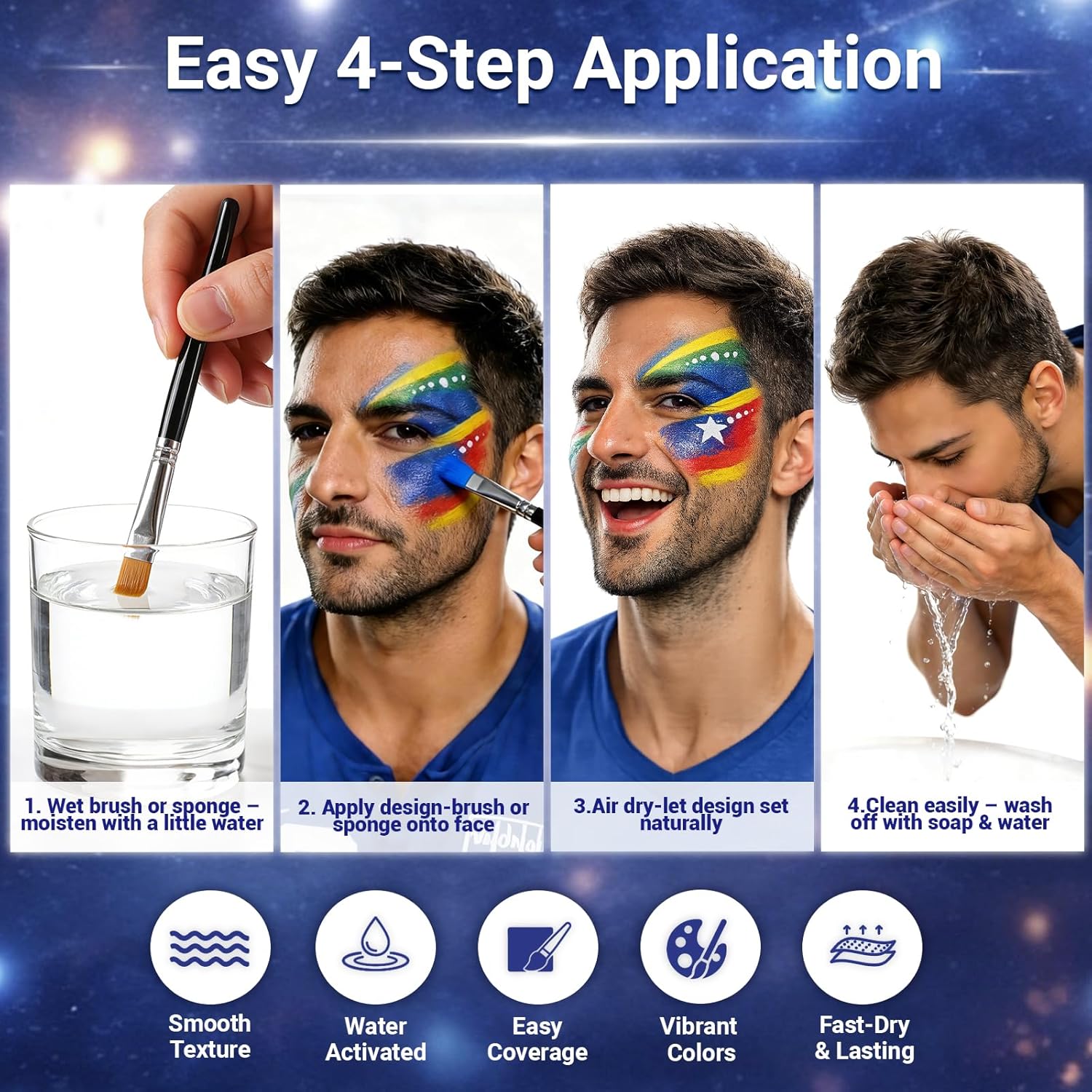 Face Painting Kit for Kids & Adults, 20 Colors Water Activated Face Paint Set with Stencils, Gems & Brushes, Washable Face Paint for Soccer Fans, Game Day, Team Spirit & Fan Celebrations