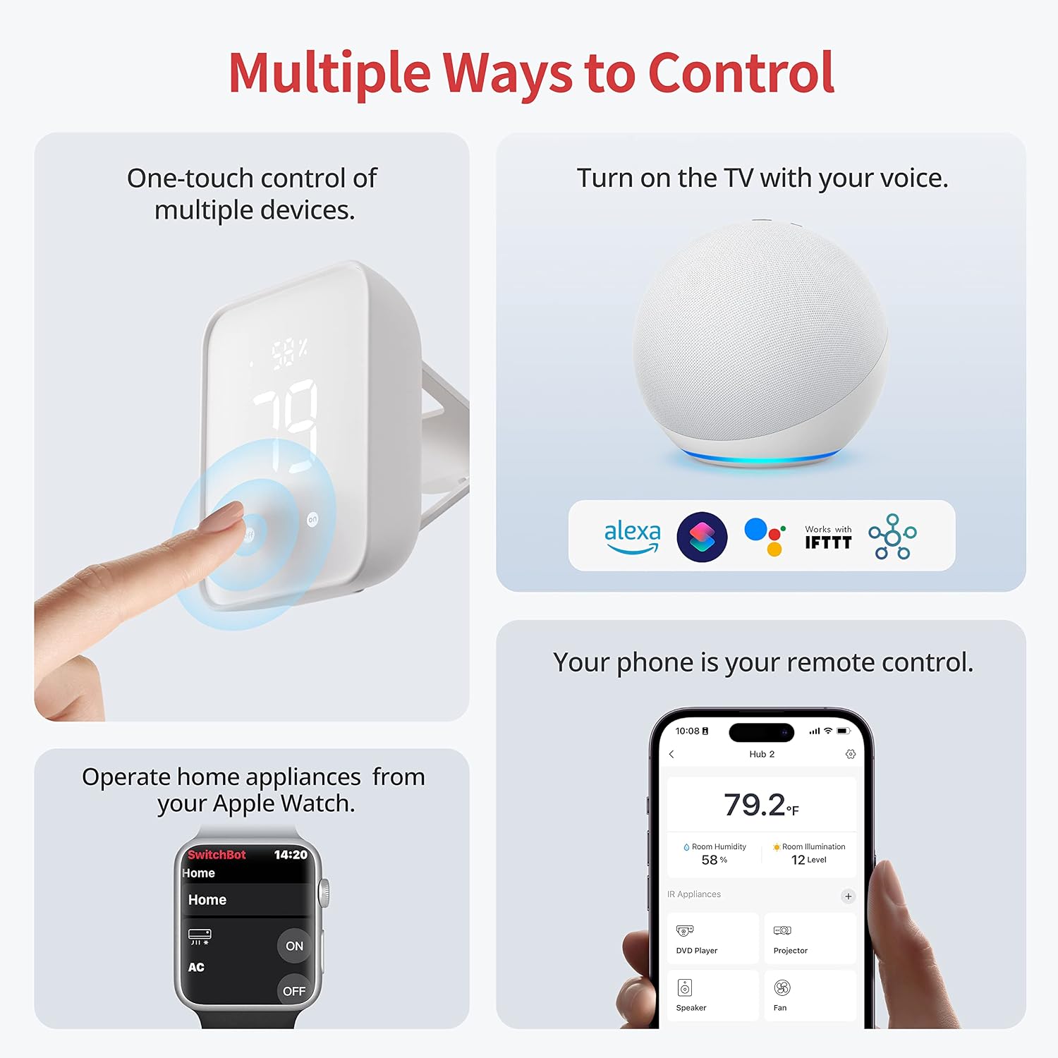 SwitchBot Hub 2 (2nd Gen), Work as a WiFi Thermometer Hygrometer, IR Remote Control, Smart Remote and Light Sensor, Link SwitchBot to Wi-Fi (Support 2.4GHz), Alexa, Google Home, Apple Home Compatible