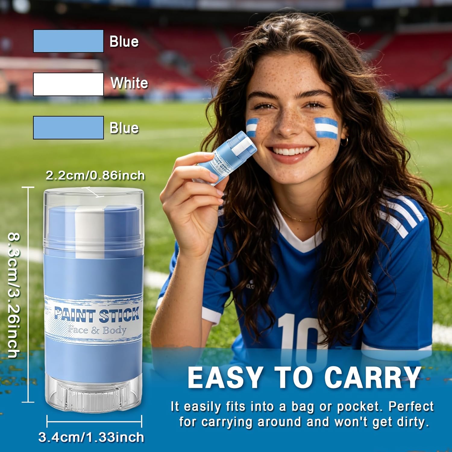 3 in 1 Colors Face Body Paint Sticks for Soccer,Football,Softball,Baseball,High Pigment & Waterproof Eye Black Stick Makeup