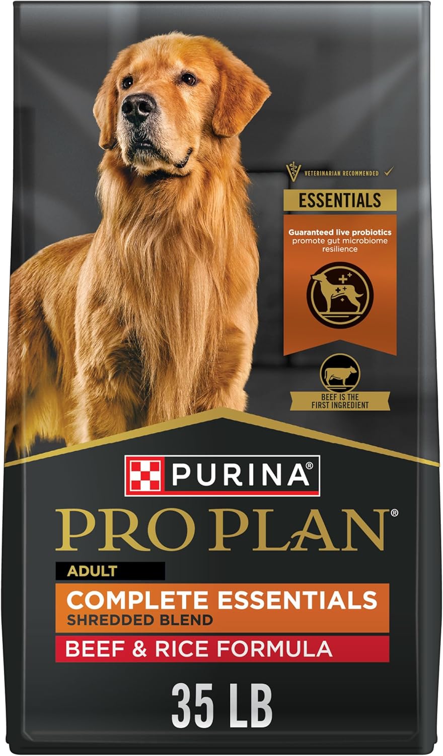 Purina Pro Plan Complete Essentials Shredded Blend Beef and Rice Dog Food Dry Formula with Probiotics for Dogs - 35 lb. Bag