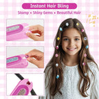 DIY Hair Salon Toys for Girls, Hair Gem Stamper Kit And Hair Rope Braider, Bling Hair Jewels Styling Tool with Glitter Diamonds Comb Beads Accessories Christmas Birthday Gifts for Girl 3 4 5 6 7 8-12