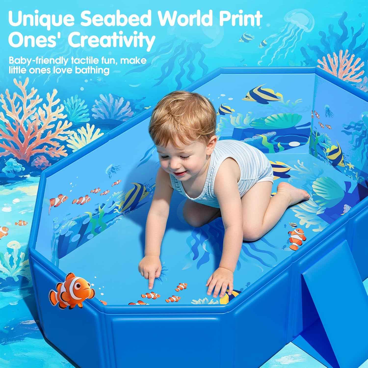 2026 Toddler Bath Tub for Shower, Portable Bathtub for Kids, Toddler,Thickened Toddler Bathtub Foldable – Portable, Travel & Shower Ready, Easy to Clean,Ocean Theme, 12M-5Y