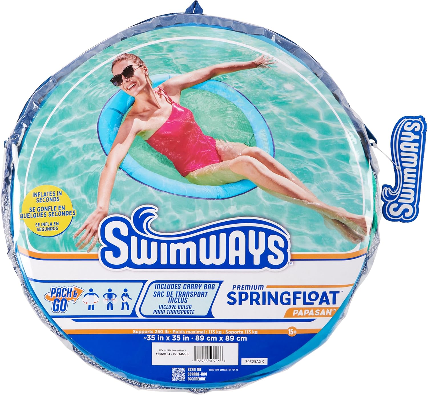 SwimWays Spring Float Premium Papasan Pool Lounger, Inflatable Pool Floats Adult with Fast Inflation for Ages 15 & Up