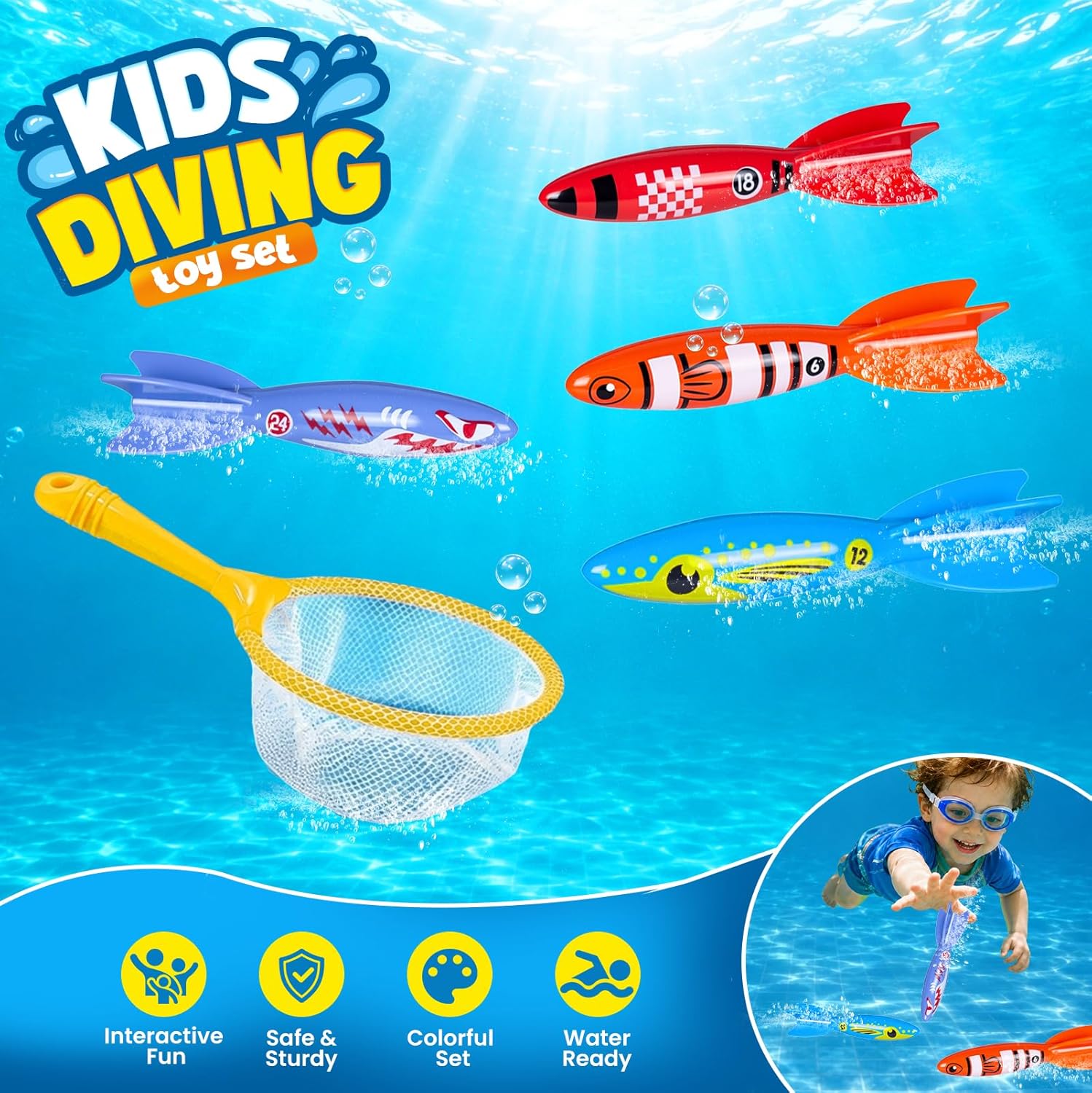 Diving Pool Toys, Bath Toys Set for Kids Shower Ages 3-12, Beach Essentials Water Toy Pool Games Summer Swim Water Dive Sinking Mermaid Toys