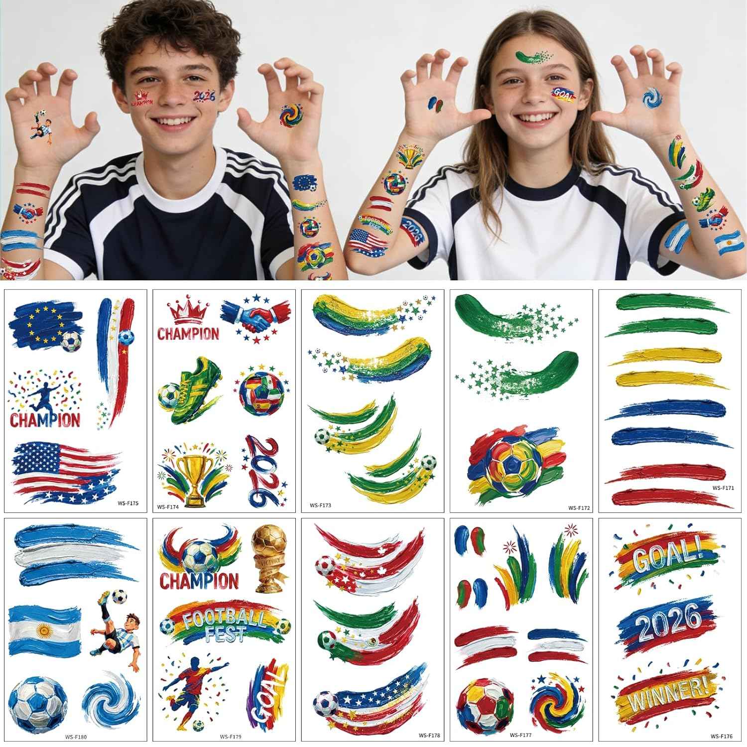 45 Pcs Soccer Tattoos - World Cup Temporary Tattoos for Kids，Adult，Teens，Soccer Party Favors Sports Themed Supplies Fake Tattoo Stickers，World Cup 2026 Merchandise，Kids Goodie Bag Stuffers