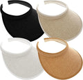4Pcs Slip On Sun Visor Hats for Women UV Protection, Clip On Wide Brim Golf Visors for Summer Sports Travel Outdoor Activity