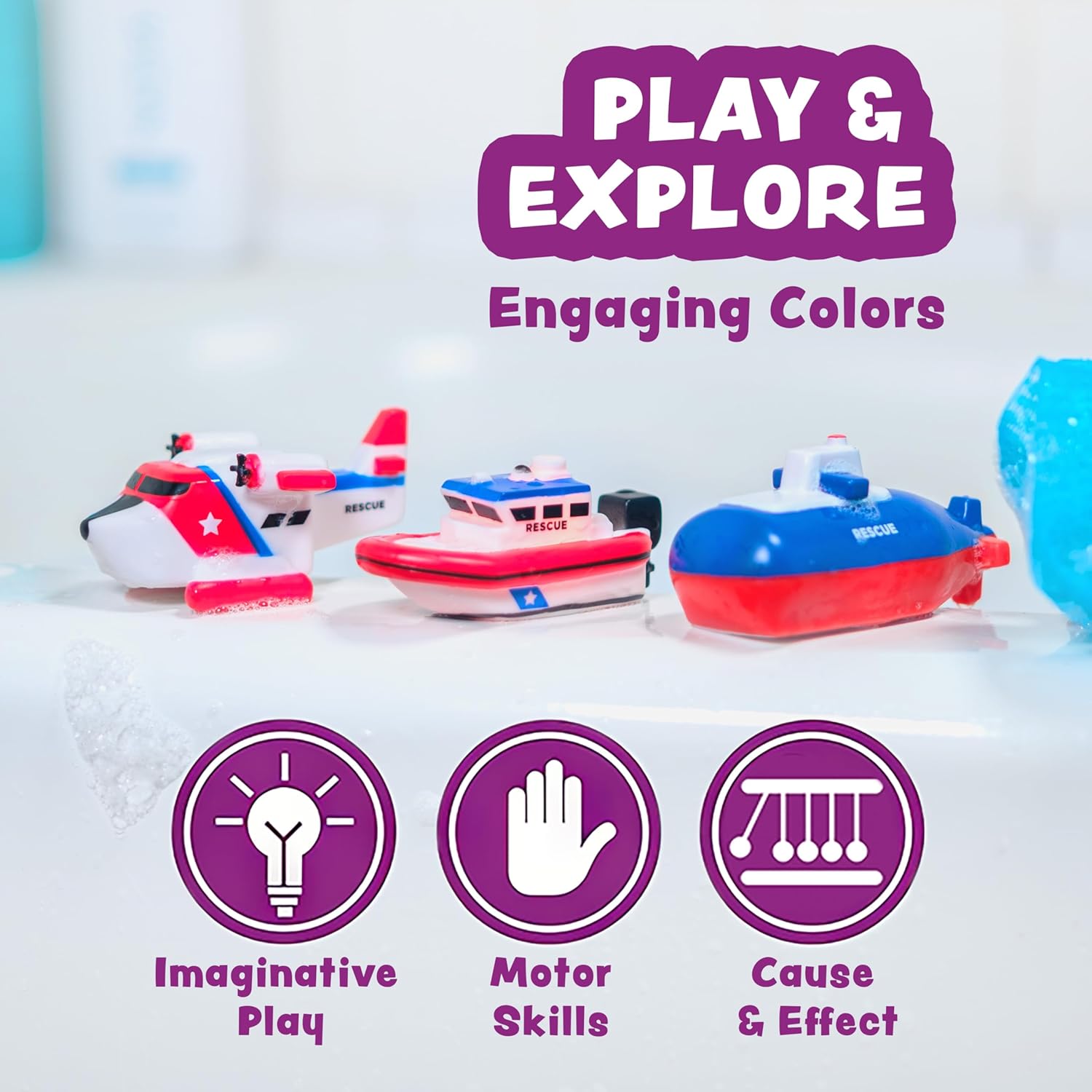Tub Works® Bugs™ Light Up Bath Toys, 6 Pack | Water-Activated Light Up Toys Flash & Change Color | Easy-Grip Baby Girl & Toddler Bath Toys | Sensory Bathtub Toys with Bath Lights