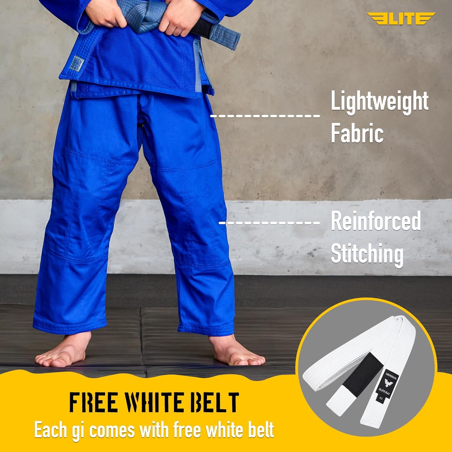 Elite Sports IBJJF Ultra Light BJJ Brazilian Jiu Jitsu Gi for Kids with Preshrunk Fabric and Free Belt