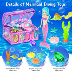 VGOFUN Diving Gems Pool Toys,10 Pcs Colorful Diamond with Treasure Chest Pirate Box Kids Swim Toys Acrylic Underwater Gemstone for Boys Girls Bath Toys Swimming Training Gift Water Pool Games