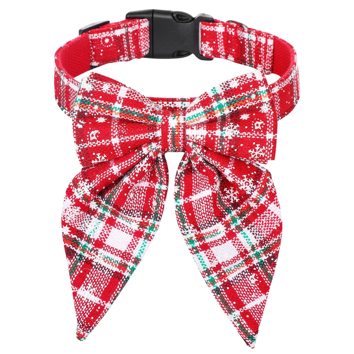 Christmas Dog Collar with Bow Tie – Plaid Adjustable Collar for Pets