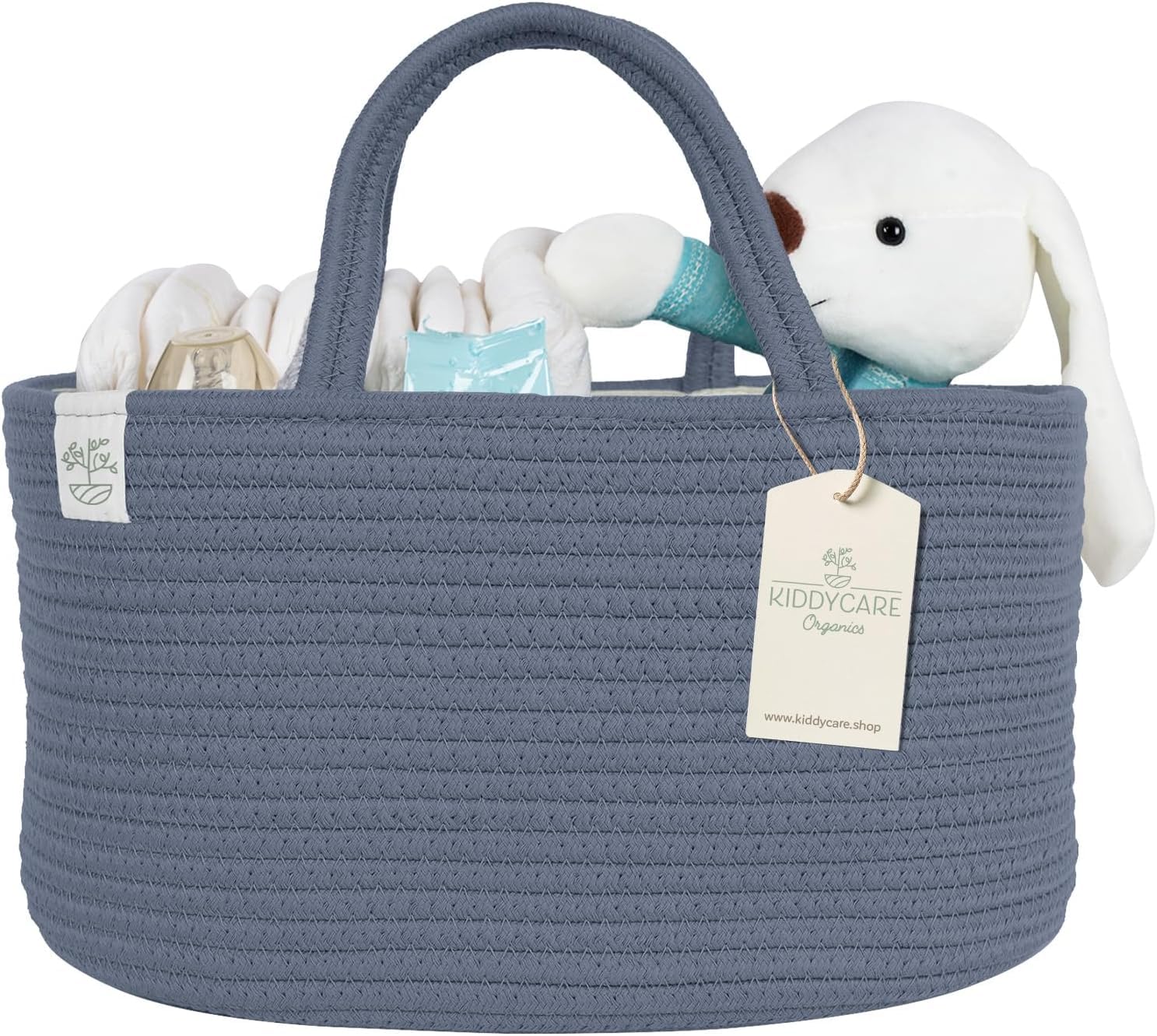 KiddyCare Baby Diaper Caddy Organizer, Cotton Nursery Baby Gift Basket with Handle Lid Baby Caddy Organizer, Portable Baby Basket Diapers & Wipes, Basket for Moms