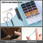 2200 Pcs Elastic Hair Ties, Mini Rubber Bands with Hair Tail Tools and Comb, Hair Accessories for Women, Girls, Toddlers, Babies