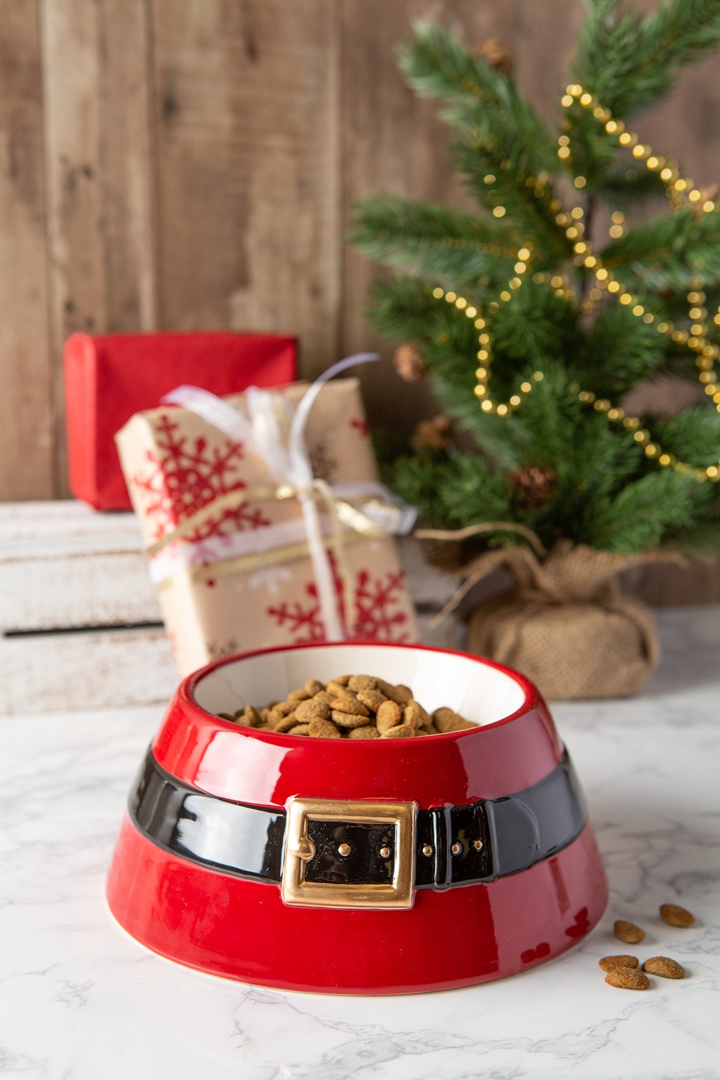 Pet Christmas Ceramic Bowl – Santa Red Food & Water Dish for Cats & Dogs