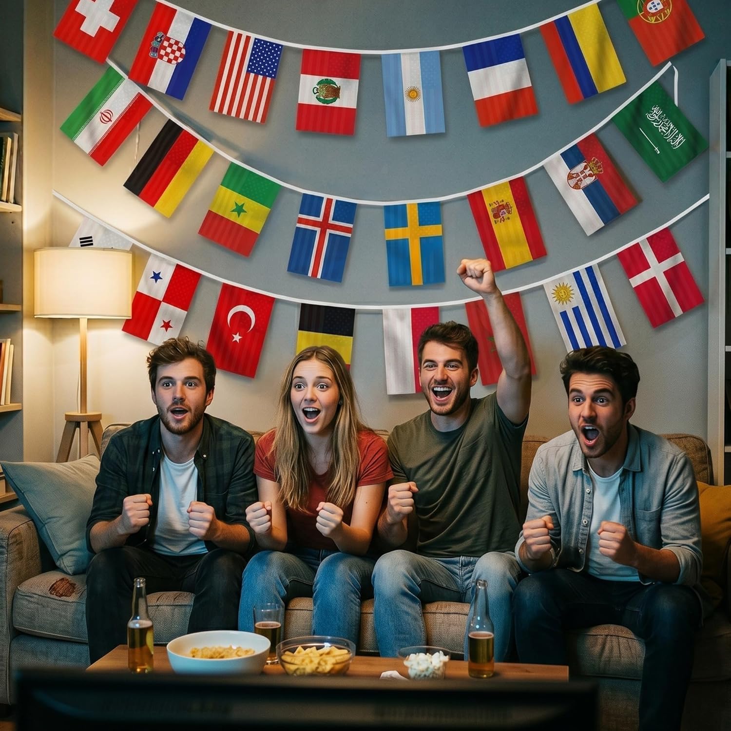 2026 World Cup Flag Bunting String, Double-Sided Polyester Rope 15m - Soccer tournament Bunting Banner for Party Decorations for Tournaments, Garden Streets & Pub Bar