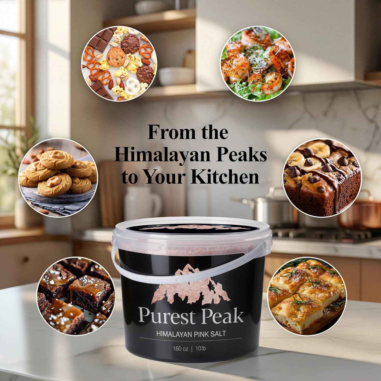Purest Peak Fine Grain Himalayan Pink Salt, 10 LBS Bucket – Pure Gourmet Food Grade Chef Salt, Fine Grain Sea Salt, Natural Rock Salt, Kosher, Vegan, and Gluten Free