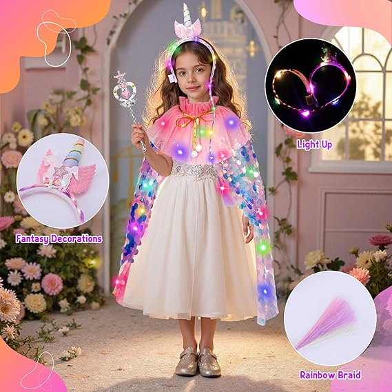 Meland Princess Dress Up for Girls 3-8, Mermaid Cape with Crown, Dress Up Clothes Birthday Gift Toys for Girls Toddlers