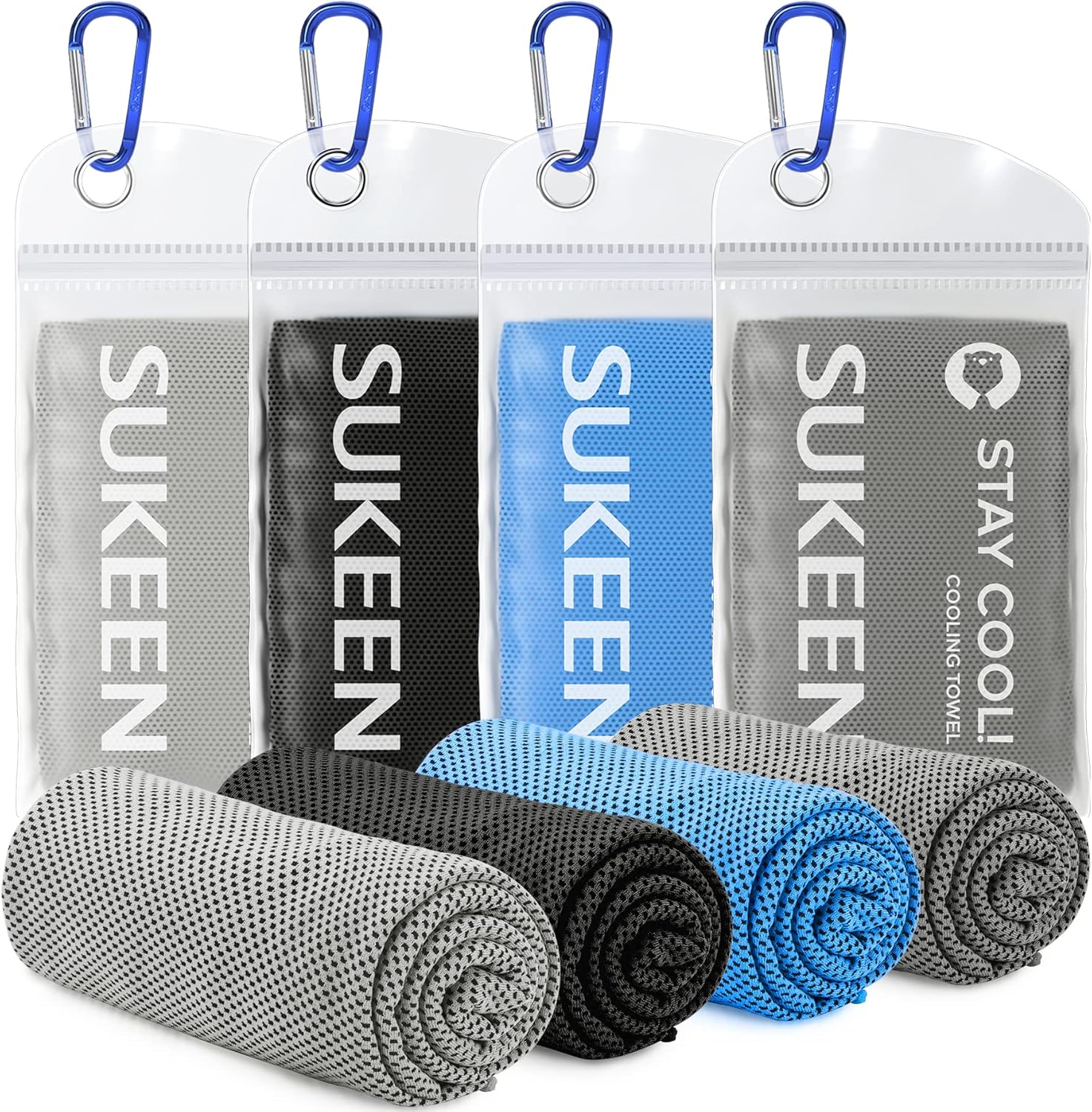 Sukeen Cooling Towels for Neck and Face, 4 Pack Cooling Towels for hot Weather (40"x12"), Cooling Rags for Yoga, Sport, Running, Workout,Gym, Camping, Fitness, Workout & More