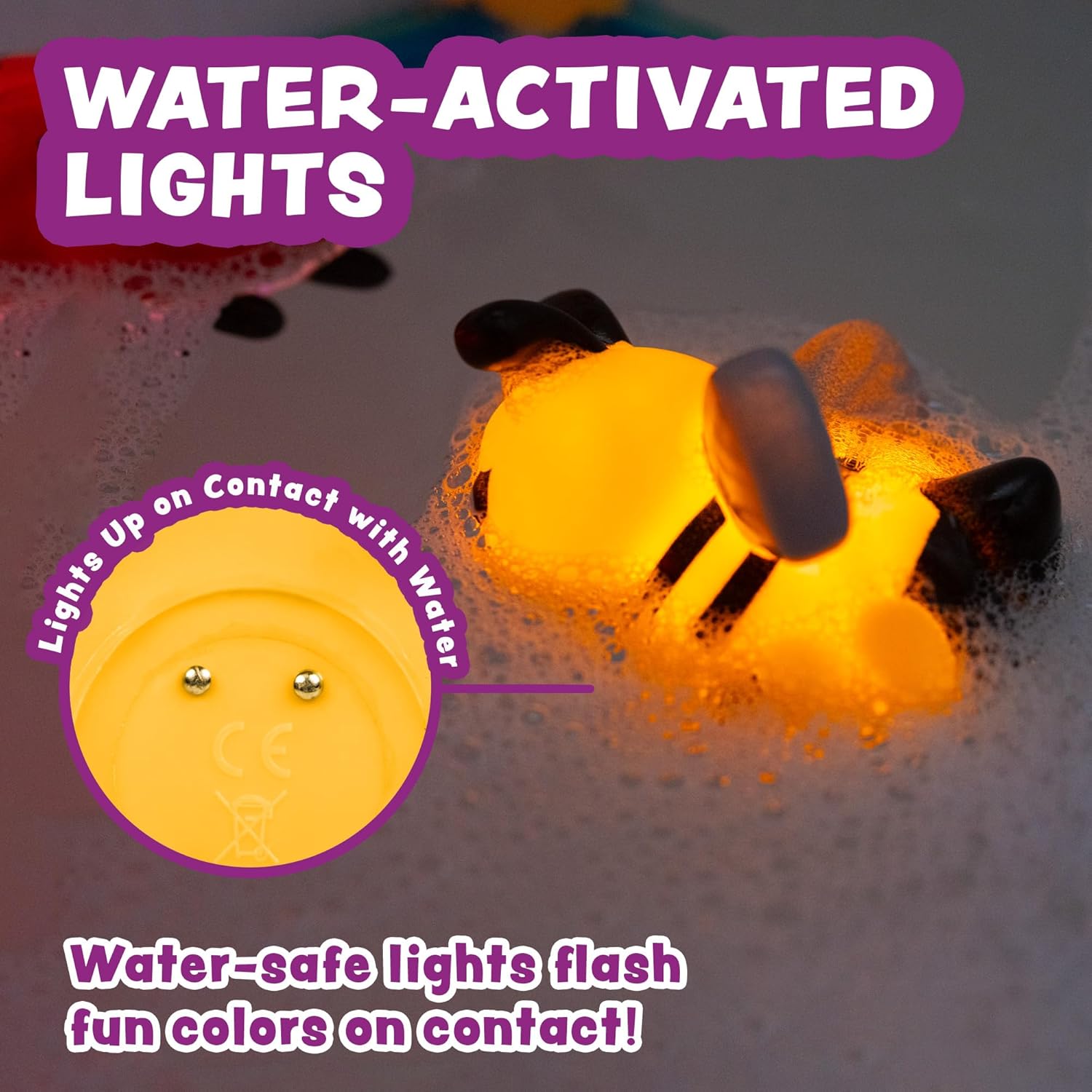 Tub Works® Bugs™ Light Up Bath Toys, 6 Pack | Water-Activated Light Up Toys Flash & Change Color | Easy-Grip Baby Girl & Toddler Bath Toys | Sensory Bathtub Toys with Bath Lights