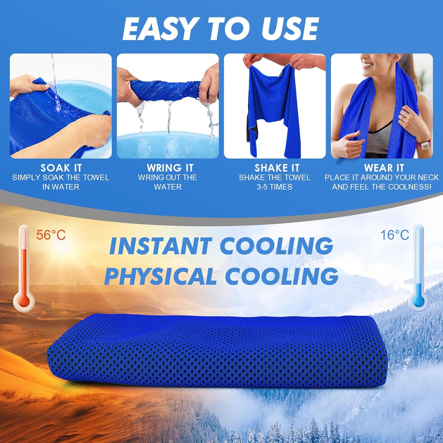 Cooling Towels (47"x12") for Neck and Face, Ice Towel for Hot Weather, Soft Breathable Chilly Gym Towels, Microfiber Towel for Work Out, Yoga, Running, Camping & More Activities
