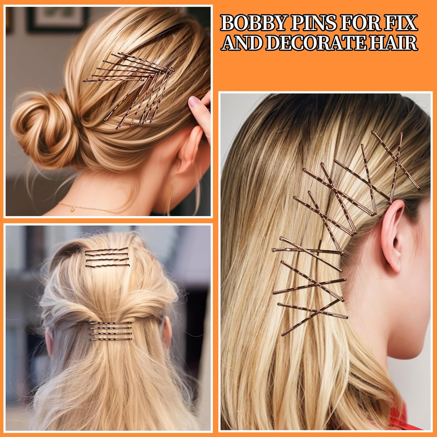 Teenitor 300pcs Bobby Pins Hair Pins Kit, 100pcs Bobby Pins 100 Hair Pins for Women for Buns, 100pcs Hair Bands, 2" 2.36", Bobb y Pins for Gray Hair 2" 2.75"