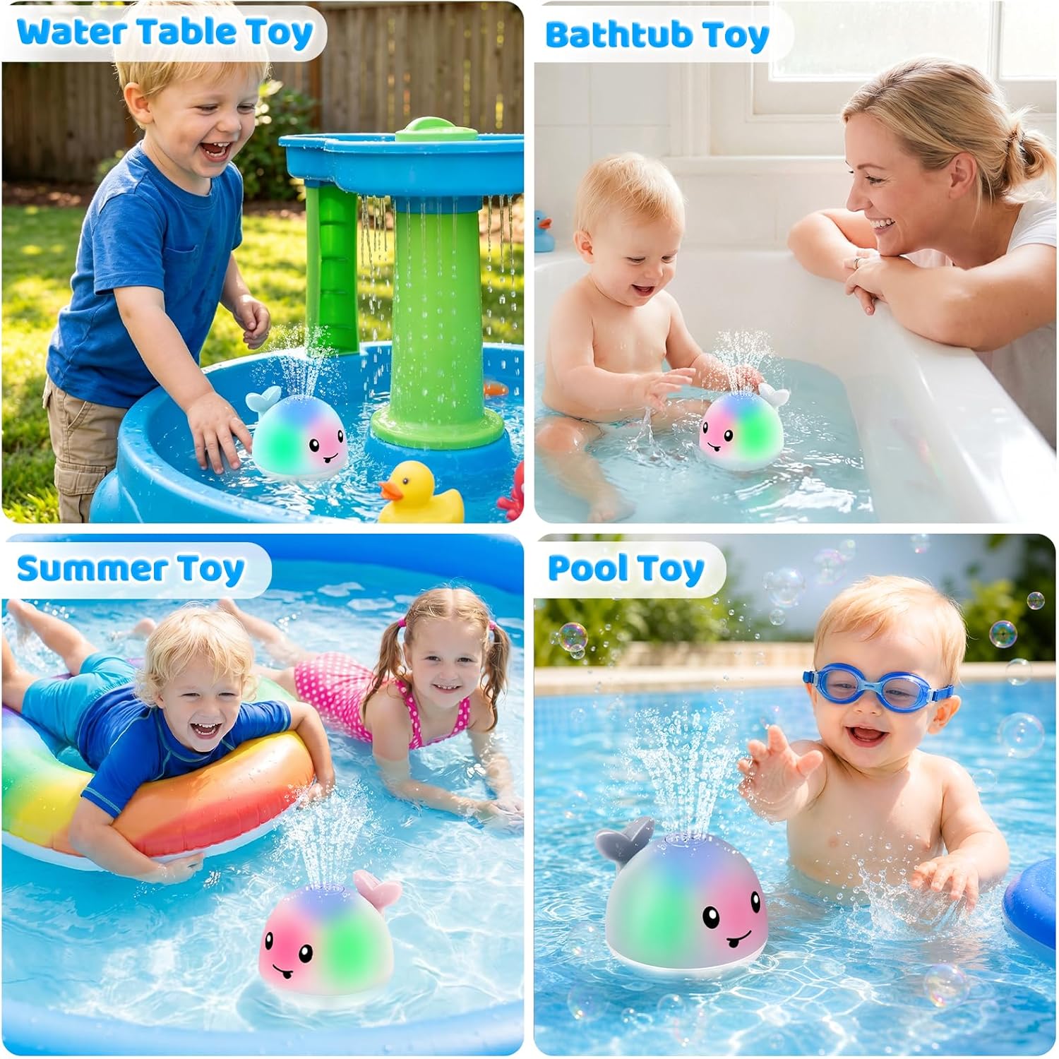 ANGGIKO Baby Bath Toys, Pool Water Table Toy for Babies, Toddler Bath Toys for Kids Ages 1-3, Light Up Whale Bath Toy Sprinkler 1 Year Old Boy Girl Gift Summer Bathtub Fountain Baby Toy 6-12-18 Months