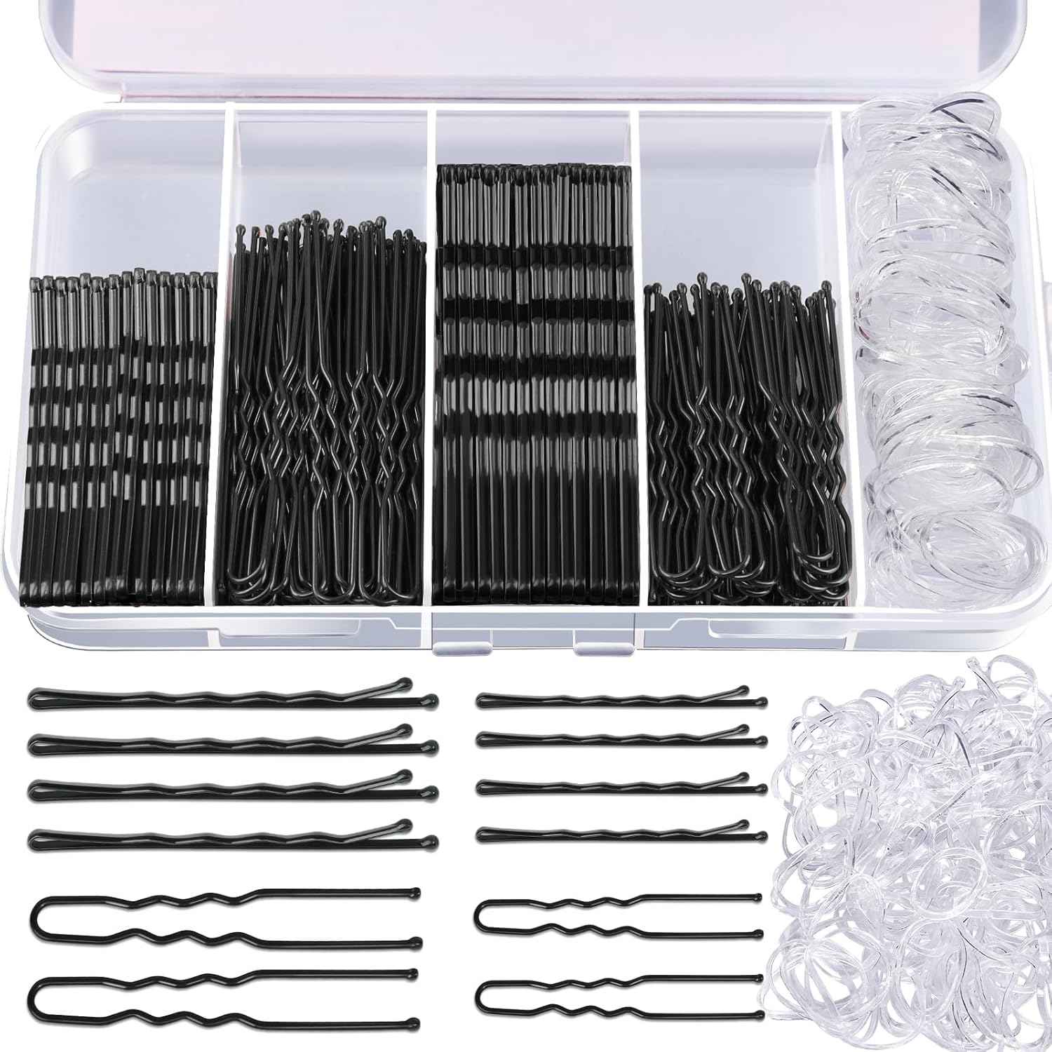 Teenitor 300pcs Bobby Pins Hair Pins Kit, 100pcs Bobby Pins 100 Hair Pins for Women for Buns, 100pcs Hair Bands, 2" 2.36", Bobb y Pins for Gray Hair 2" 2.75"