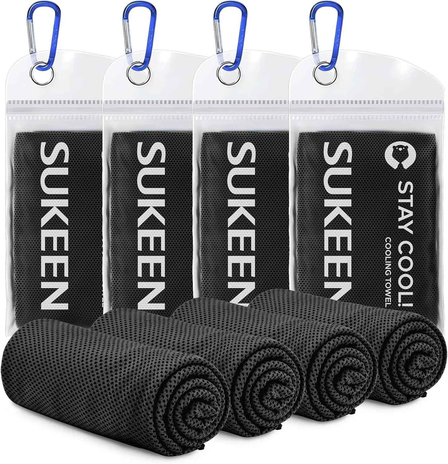 Sukeen Cooling Towels for Neck and Face, 4 Pack Cooling Towels for hot Weather (40"x12"), Cooling Rags for Yoga, Sport, Running, Workout,Gym, Camping, Fitness, Workout & More