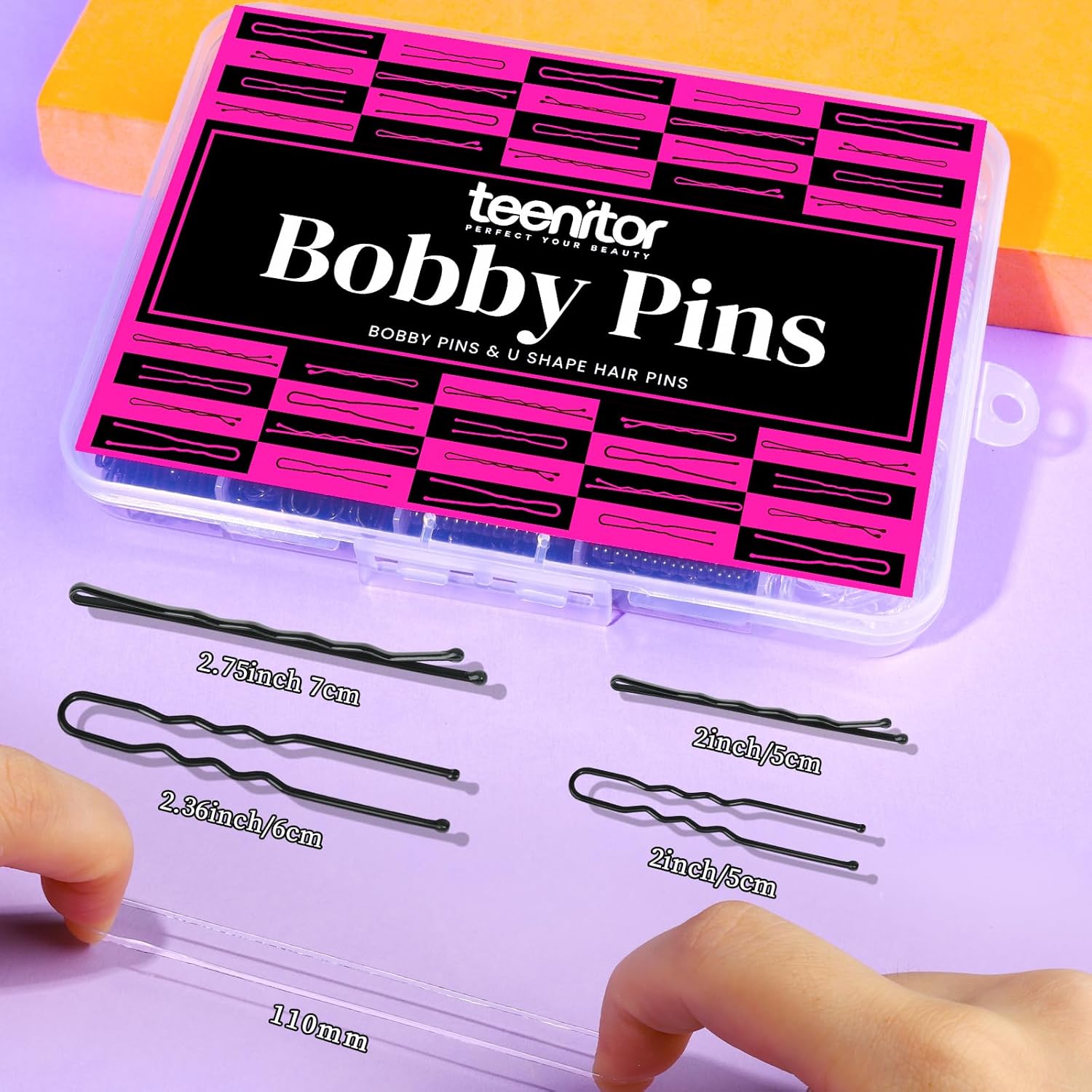 Teenitor 300pcs Bobby Pins Hair Pins Kit, 100pcs Bobby Pins 100 Hair Pins for Women for Buns, 100pcs Hair Bands, 2" 2.36", Bobb y Pins for Gray Hair 2" 2.75"