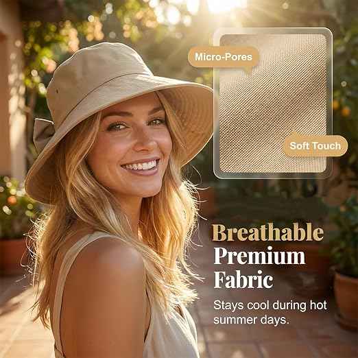 Women's Bowknot Wide Brim Sun Hat – Foldable, 360° Protection UV Protection Breathable Summer Travel Beach Hat