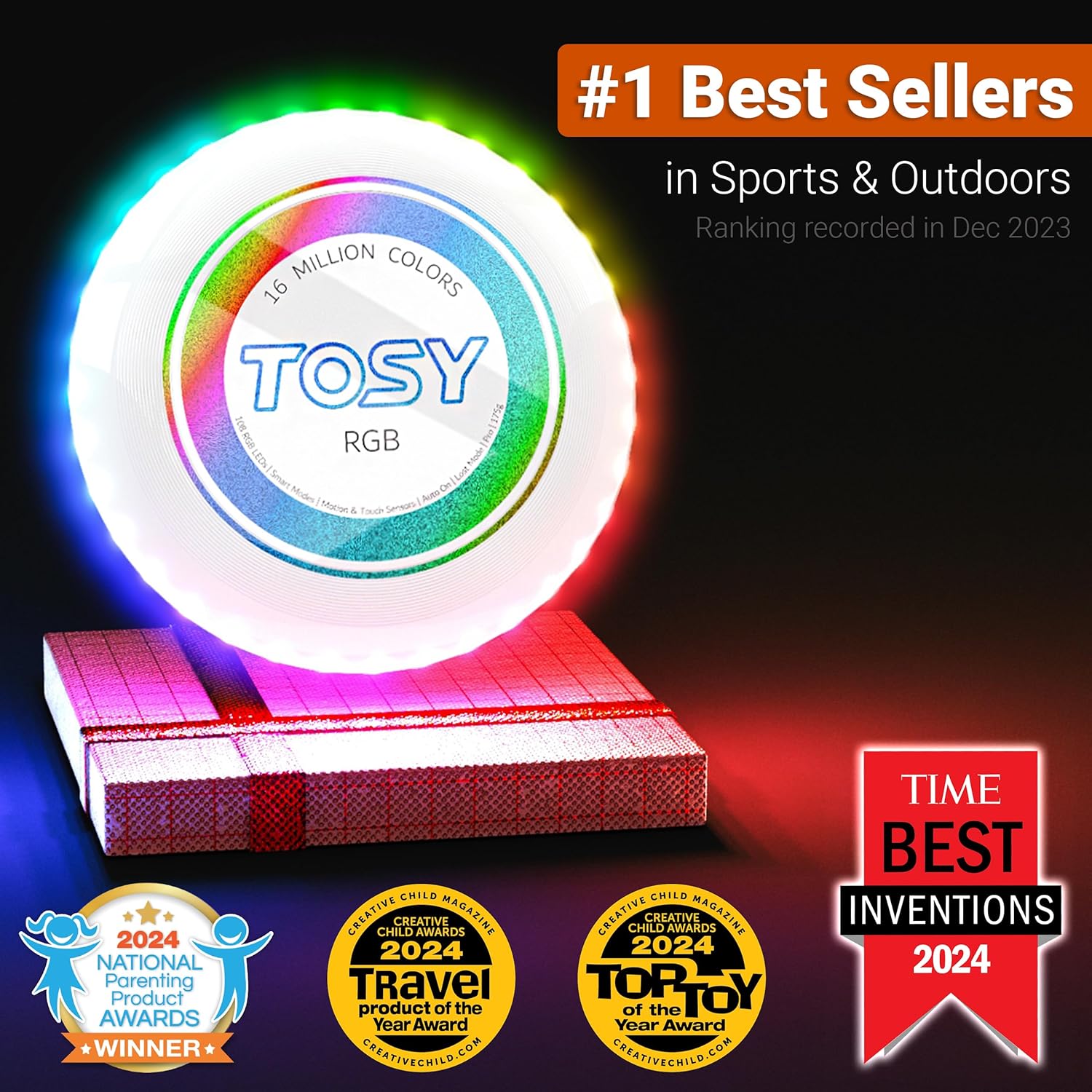 TOSY Flying Disc - 108 RGB Multicolor or 36 Monocolor LEDs, Super Bright, Smart Modes, Easter Basket Stuffers Gift, Camping Toy for Kid/Teen/Adult, Auto Light Up, Rechargeable, Waterproof, 175g