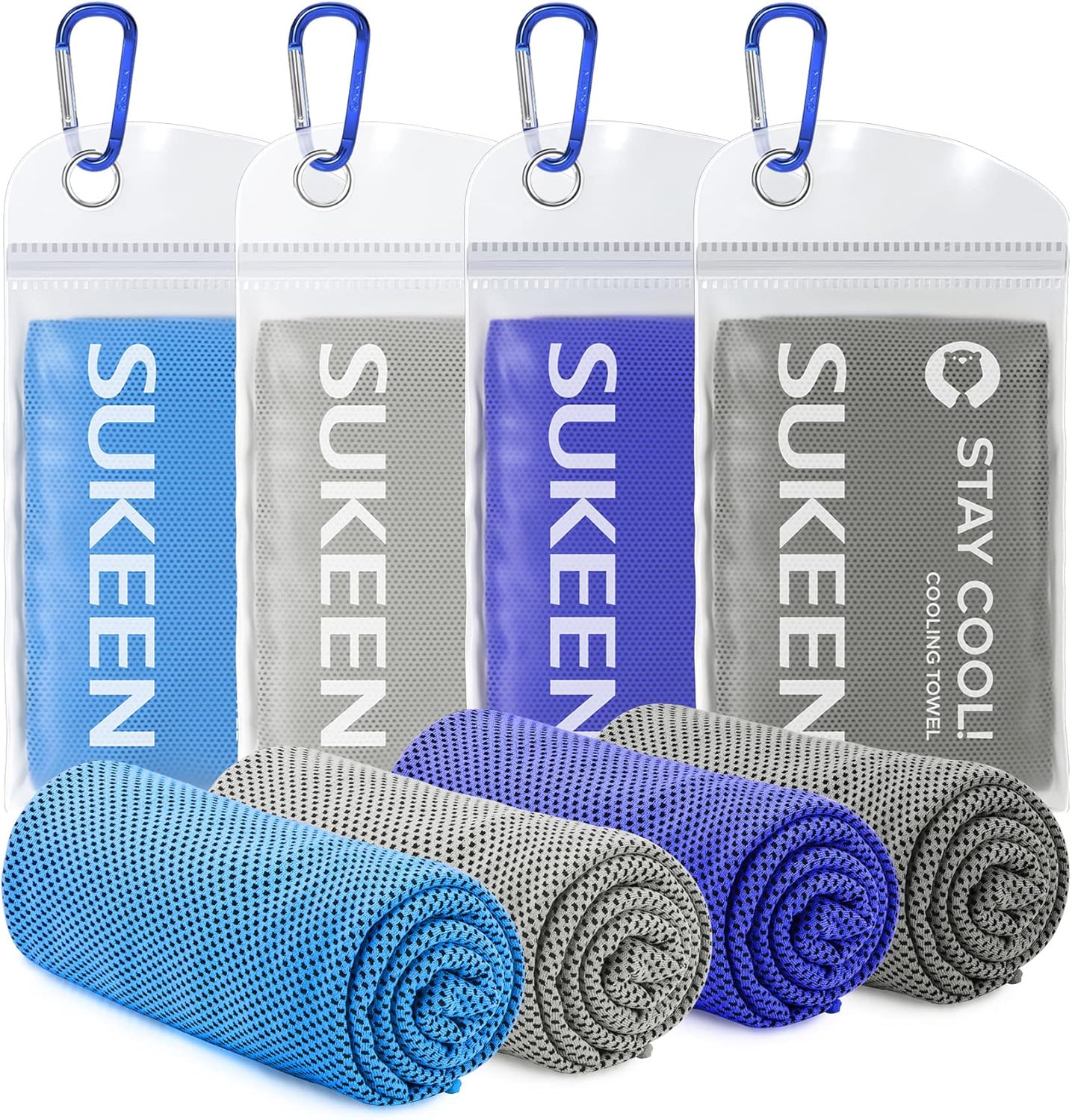 Sukeen Cooling Towels for Neck and Face, 4 Pack Cooling Towels for hot Weather (40"x12"), Cooling Rags for Yoga, Sport, Running, Workout,Gym, Camping, Fitness, Workout & More