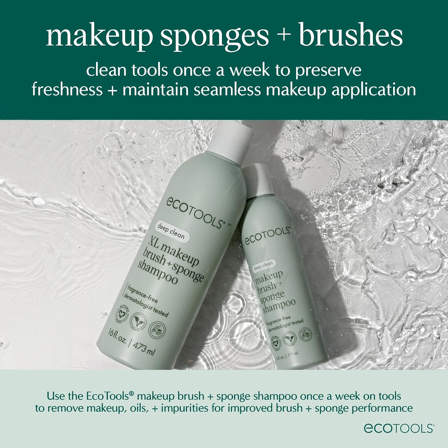 EcoTools Makeup Brush Cleansing Pad + Deep Clean Shampoo Bundle, Brush Cleaner Mat & Cleanser for Deep Cleaning Tools, Clean Formula, Cruelty-Free, & Vegan, 2 Piece Set