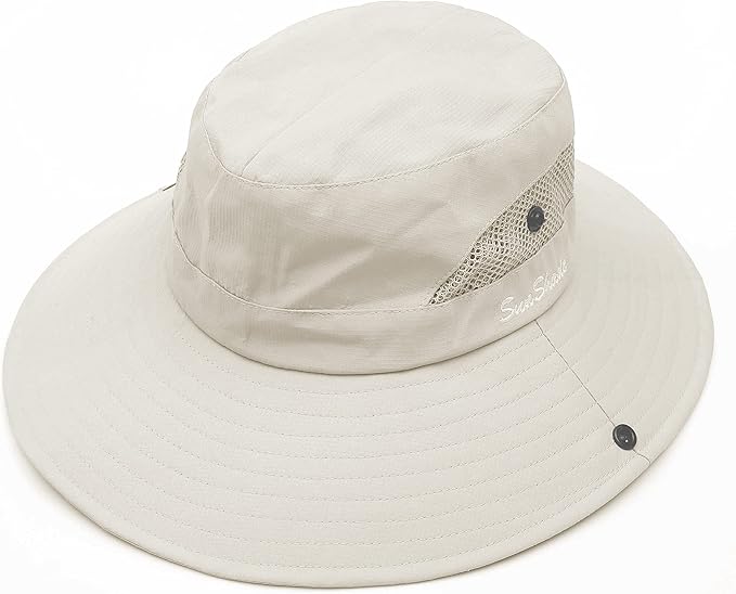 Women's Outdoor UV-Protection-Foldable Sun-Hats Mesh Wide-Brim Beach Fishing Hat with Ponytail-Hole