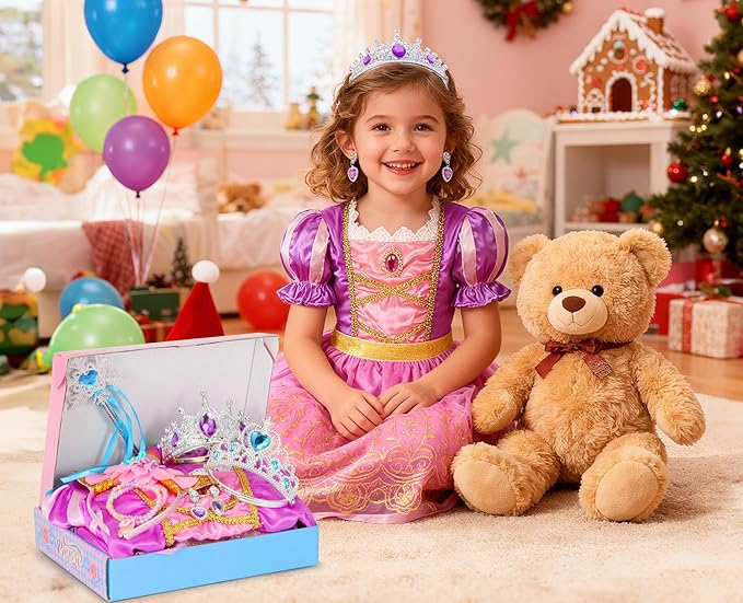 LIMIROLER Princess Dress Up Clothes for Little Girl Role Play Costume Gift Set Princess Dress Up Toys for Toddler Girls
