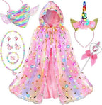 Fedio Princess Dress up for Girls,Unicorn Light up Princess Cape Set,Light up Princess Dress with Unicorn Toys for Girls 3-8