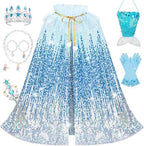 Meland Princess Dress Up for Girls 3-8, Mermaid Cape with Crown, Dress Up Clothes Birthday Gift Toys for Girls Toddlers