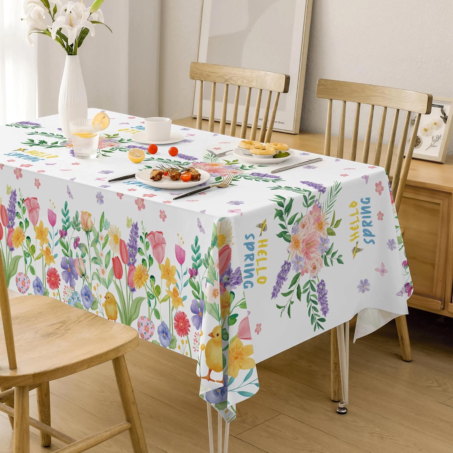 Summer Party Decorations - Summer Decorations for Home - 2 Pack Disposable Plastic Tablecloth | Floral Tablecloth for Mothers Day Wildflower Butterfly Birthday Garden Party Decorations