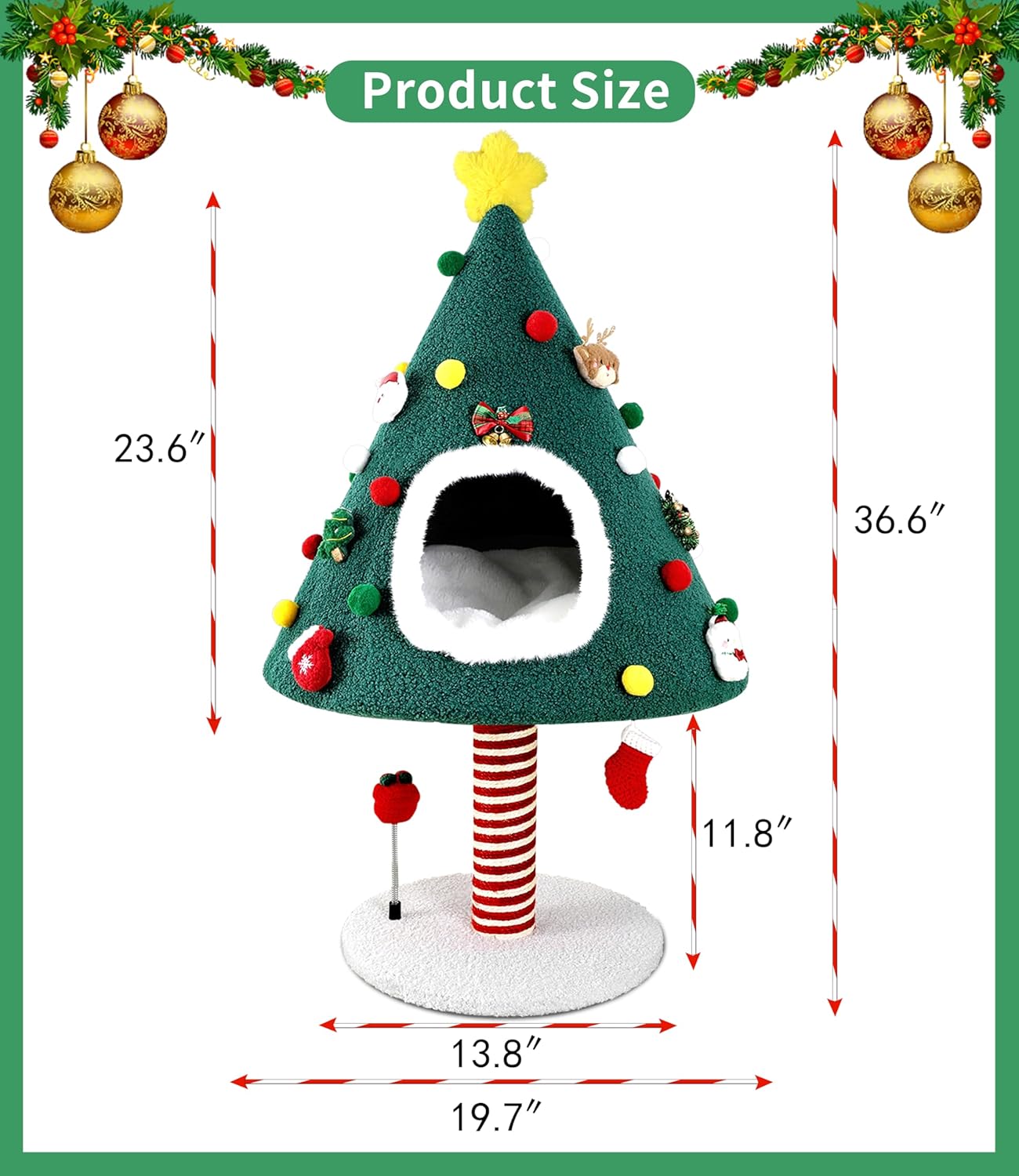 Cat Christmas Tree Tower with Scratching Post & Toys