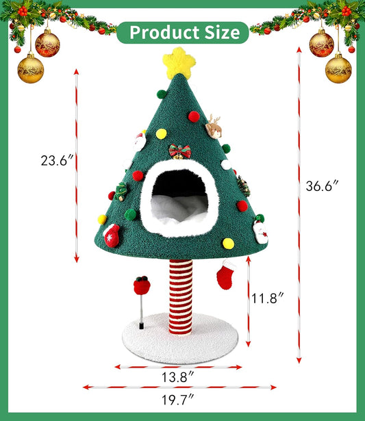 Cat Christmas Tree Tower with Scratching Post & Toys
