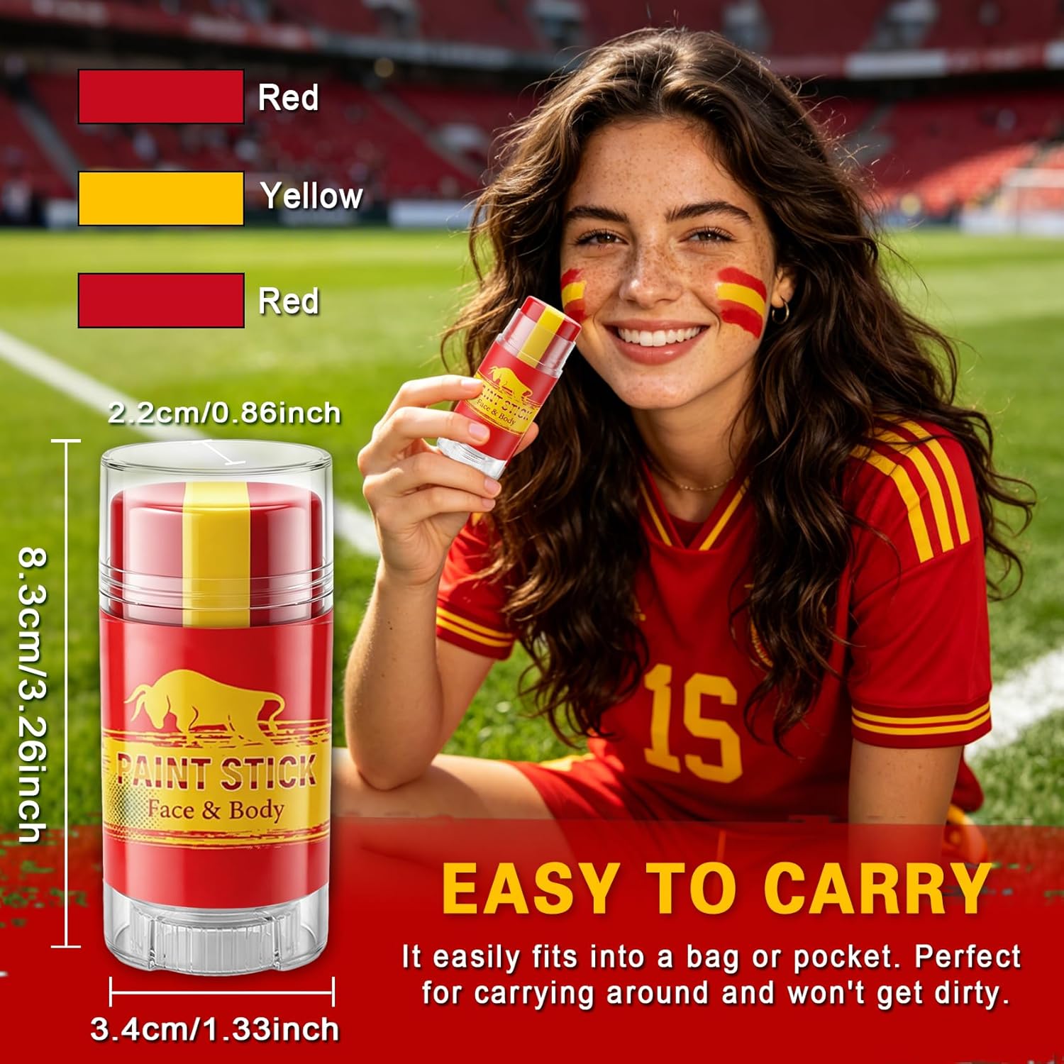 3 in 1 Colors Face Body Paint Sticks for Soccer,Football,Softball,Baseball,High Pigment & Waterproof Eye Black Stick Makeup