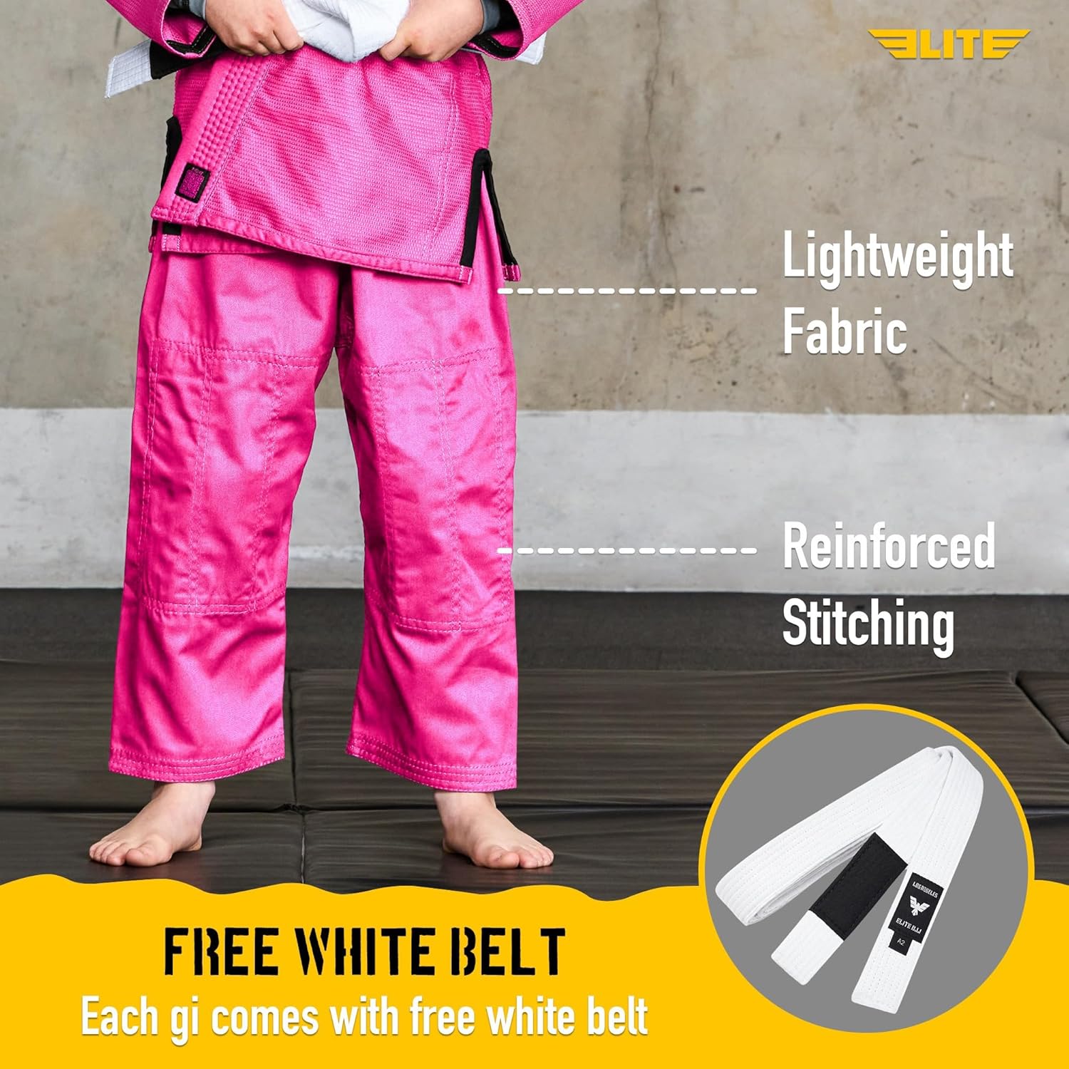 Elite Sports IBJJF Ultra Light BJJ Brazilian Jiu Jitsu Gi for Kids with Preshrunk Fabric and Free Belt