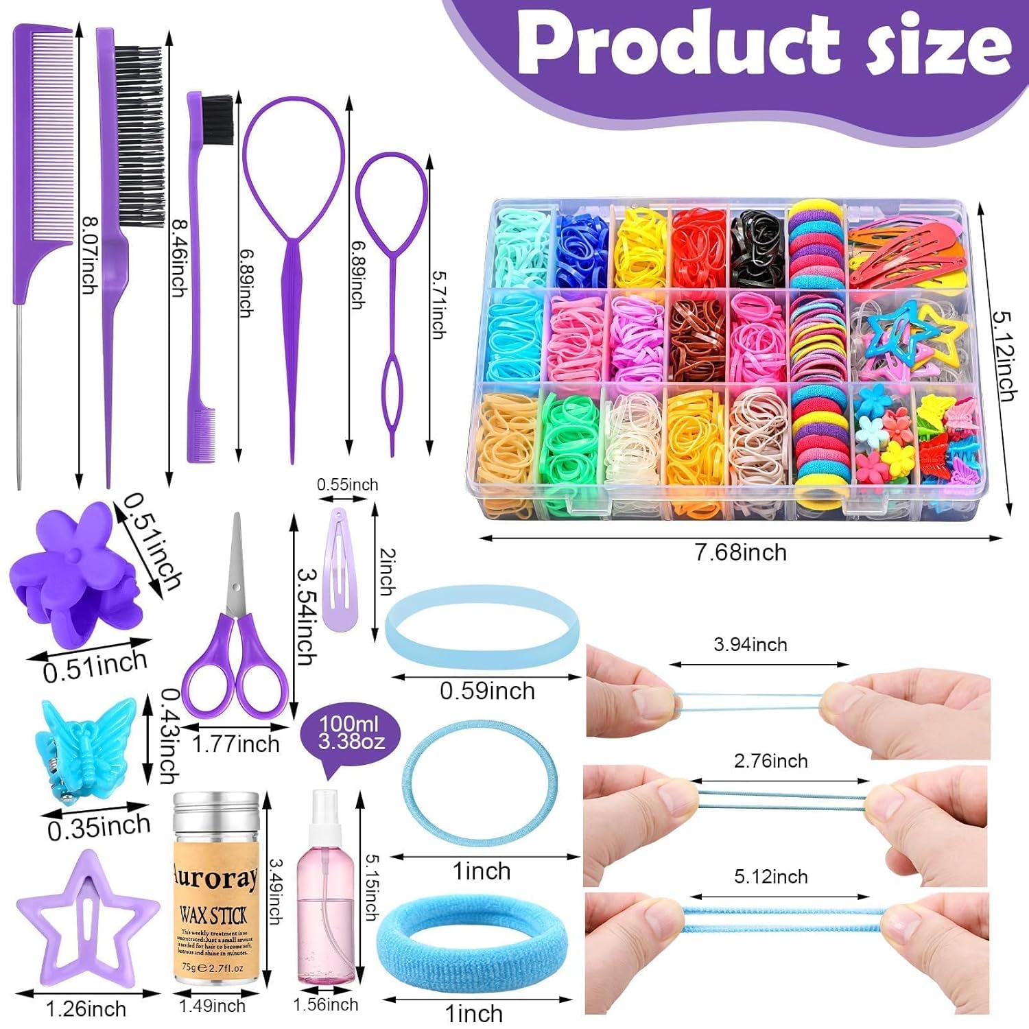 Hair Accessories for Girls, 1700 Pcs Colorful Hair Rubber Bands Elastic Hair Ties Hair Clips Hair Wax Stick Spray Bottle Hair Styling Tools with Organizer Box
