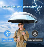 QWB Inverted Umbrella with Carabiner Handle, Compact Wind Proof Umbrellas For Rain and Sun Protection, Portable Reverse Folding Umbrella, Car Umbrella for Women Men, 10 Ribs