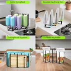 Collapsible Bottle Drying Rack, Foldable Baby Bottle Drying Rack, Portable Drainer Stand Holder for Water Bottles, Cup, Reusable Silicone Bag, Cutting Board