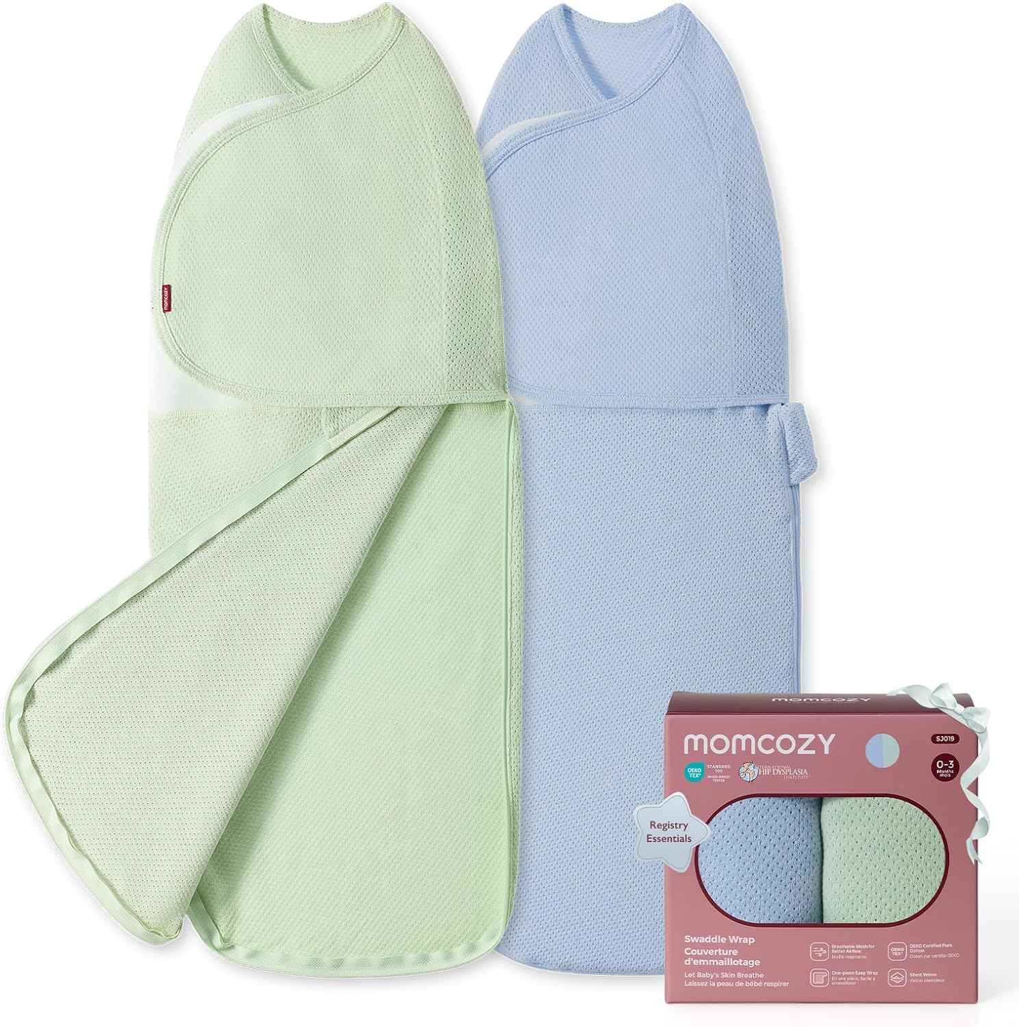 Momcozy Airflow Baby Swaddle, 100% Cotton Lightweight & Ultra Breathable, Ideal for Hot Sleeper Baby, Reduce Startle Reflex, Newborn Boys Girls Registry Essentials, 2-Pack