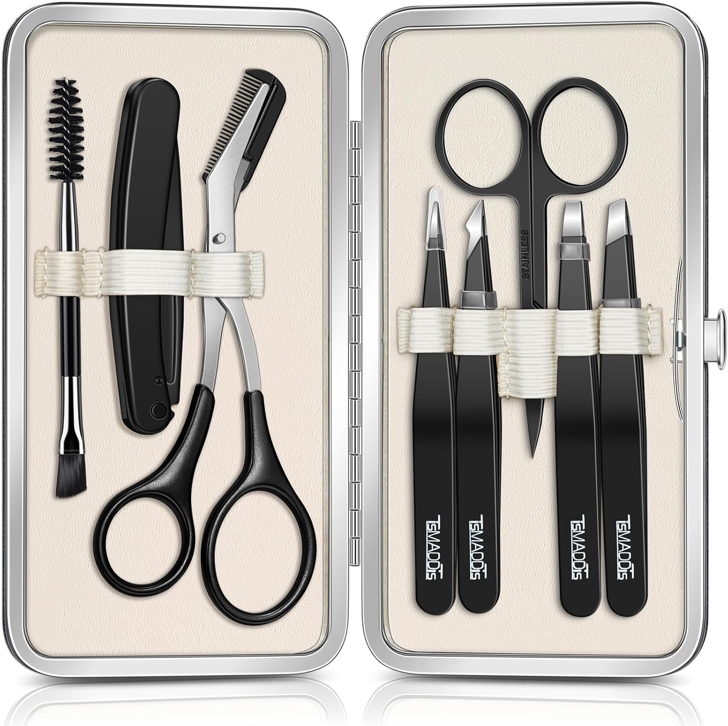 TsMADDTs Tweezers for Women Facial Hair, 8 in 1 Eyebrow Kit with Tweezers, Eyebrow Trimmer Scissors, Razor, Brush with Travel Bag, Hair Plucking Daily Beauty Tools